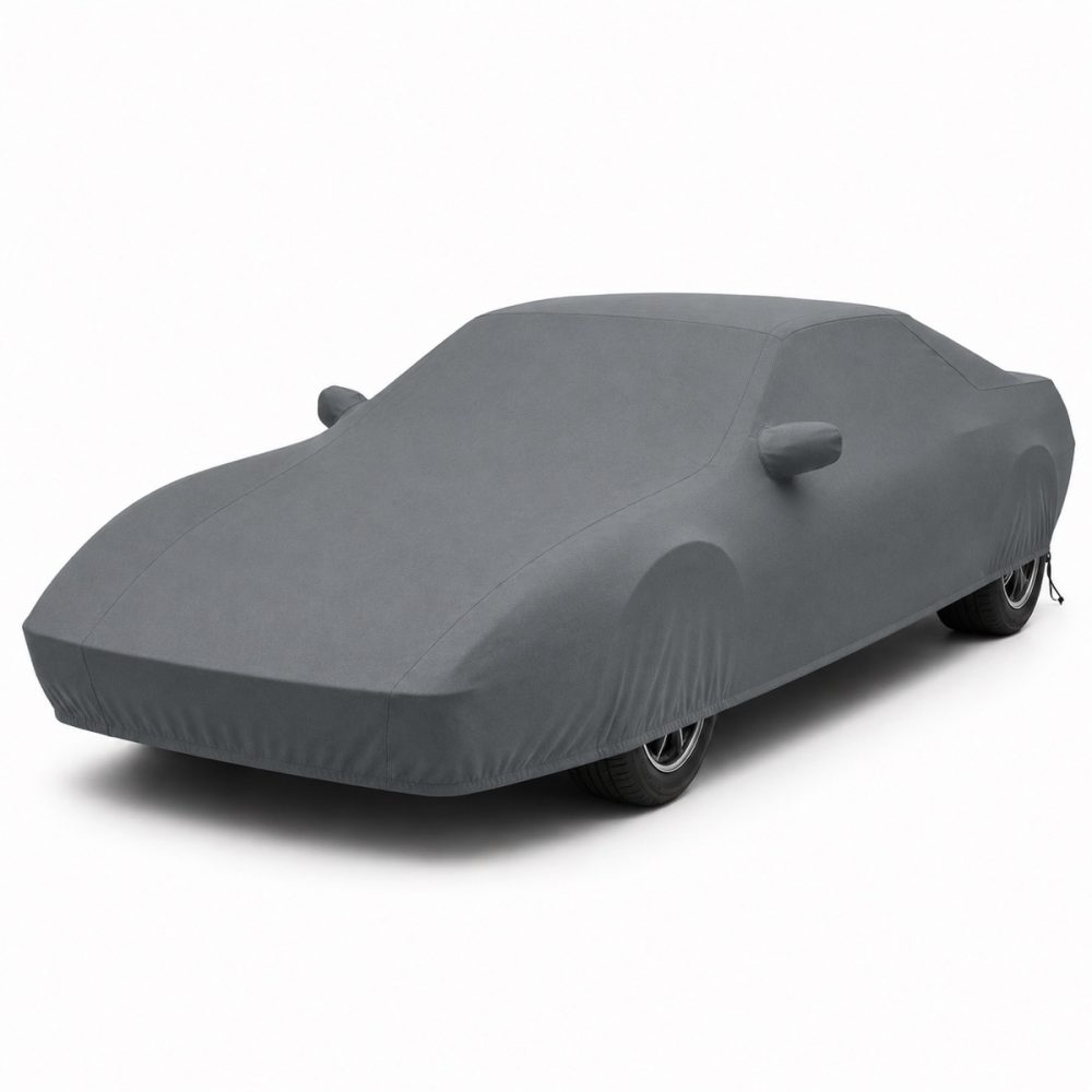 Housse de protection extérieure Urban gris anthracite sur mesure posée sur une Ferrari Mondial Cabriolet, vue avant 3/4
