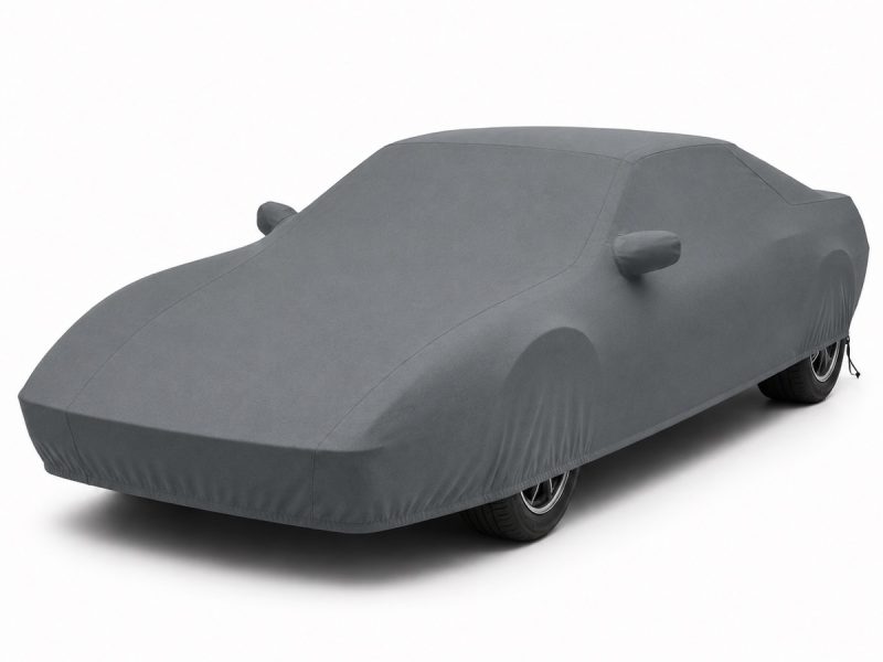 Housse de protection extérieure Urban gris anthracite sur mesure posée sur une Ferrari Mondial Cabriolet, vue avant 3/4