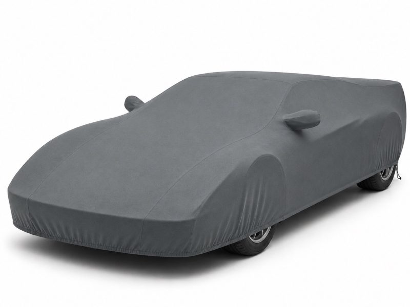 Housse de protection extérieure Urban gris anthracite sur mesure posée sur une Ferrari Testarossa / 512 TR, vue avant 3/4