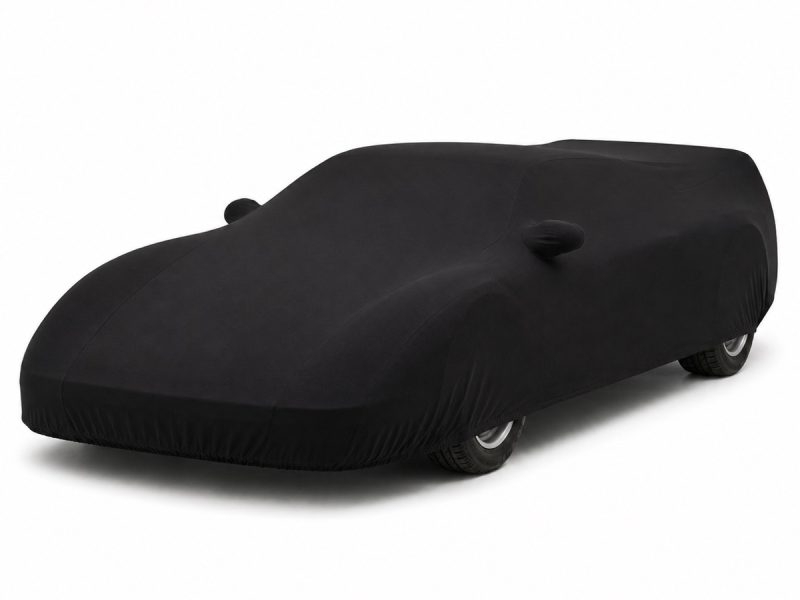 Housse de protection intérieure Jersey noire sur mesure posée sur une Ferrari F40, vue avant 3/4
