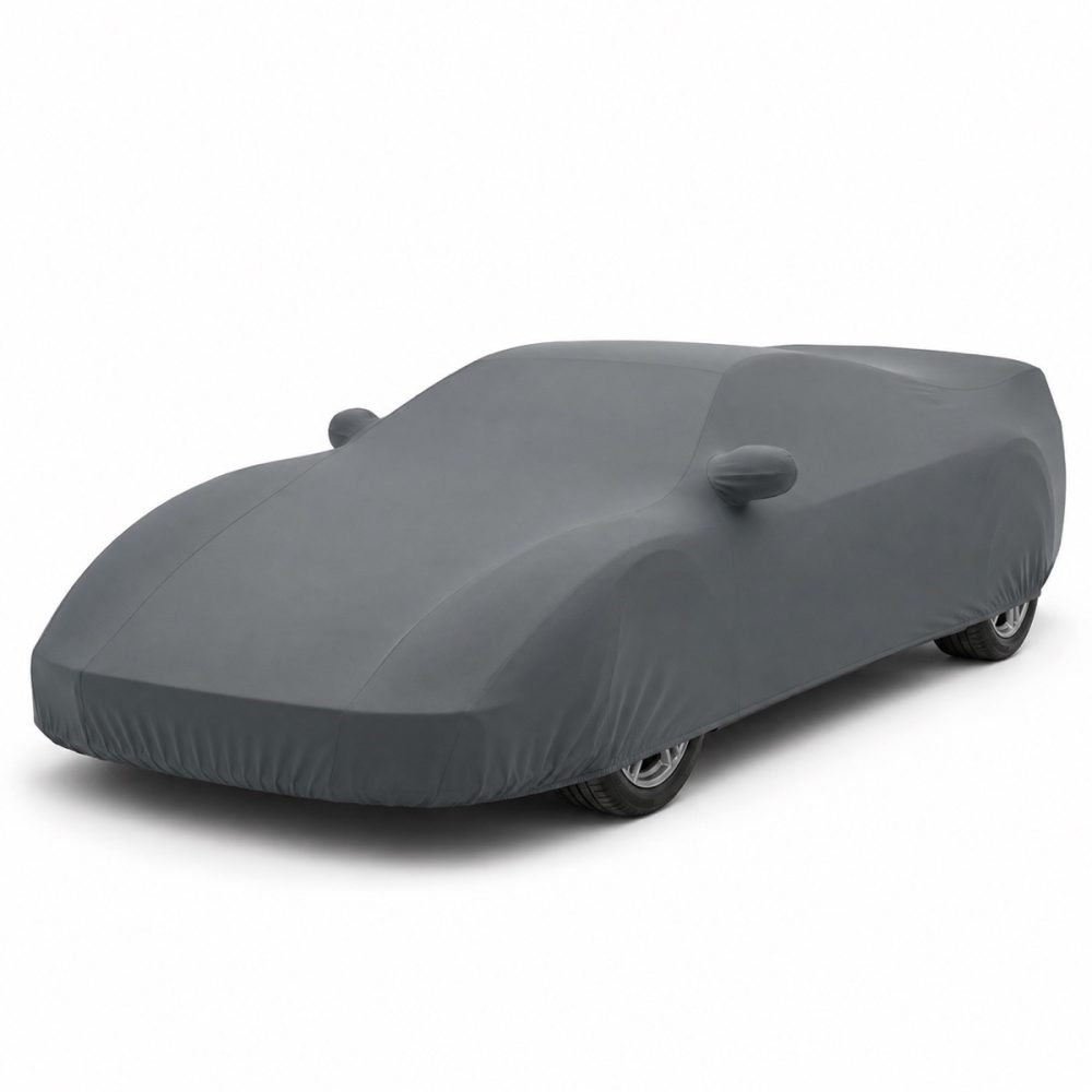 Housse intérieure Lycra Gris anthracite pour Ferrari F40 (Tipo F120) Housse de protection intérieure Lycra gris anthracite sur mesure posée sur une Ferrari F40, vue avant 3/4