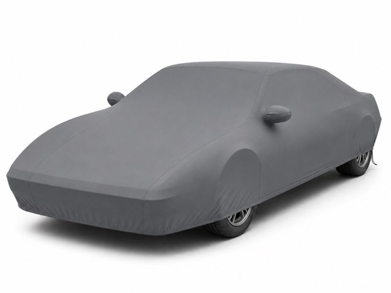 Housse de protection intérieure Lycra gris anthracite sur mesure posée sur une Ferrari Mondial Cabriolet, vue avant 3/4