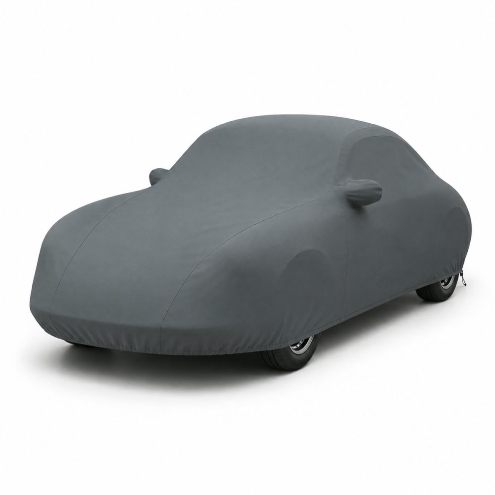 Housse de protection extérieure Urban gris anthracite sur mesure posée sur une Porsche 356 C, vue avant 3/4