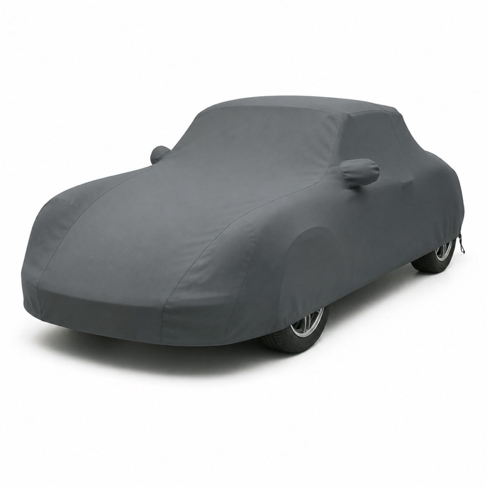 Housse de protection extérieure Urban gris anthracite sur mesure posée sur une Porsche 356 C Cabriolet, vue avant 3/4