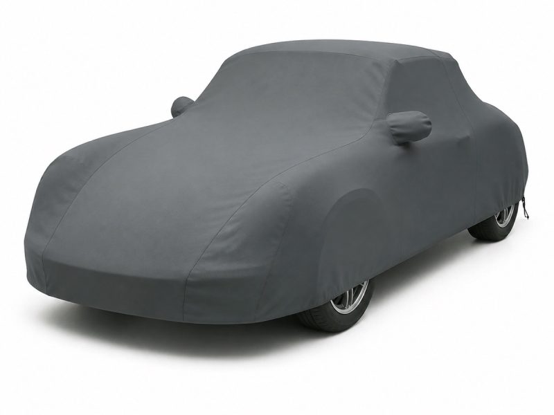 Housse de protection extérieure Urban gris anthracite sur mesure posée sur une Porsche 356 C Cabriolet, vue avant 3/4