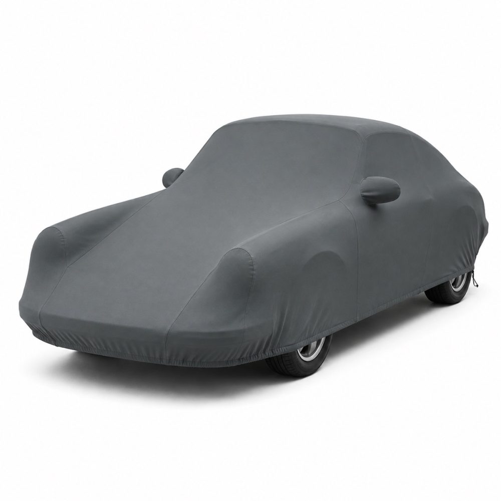 Housse de protection extérieure Urban gris anthracite sur mesure posée sur une Porsche 911 901, vue avant 3/4