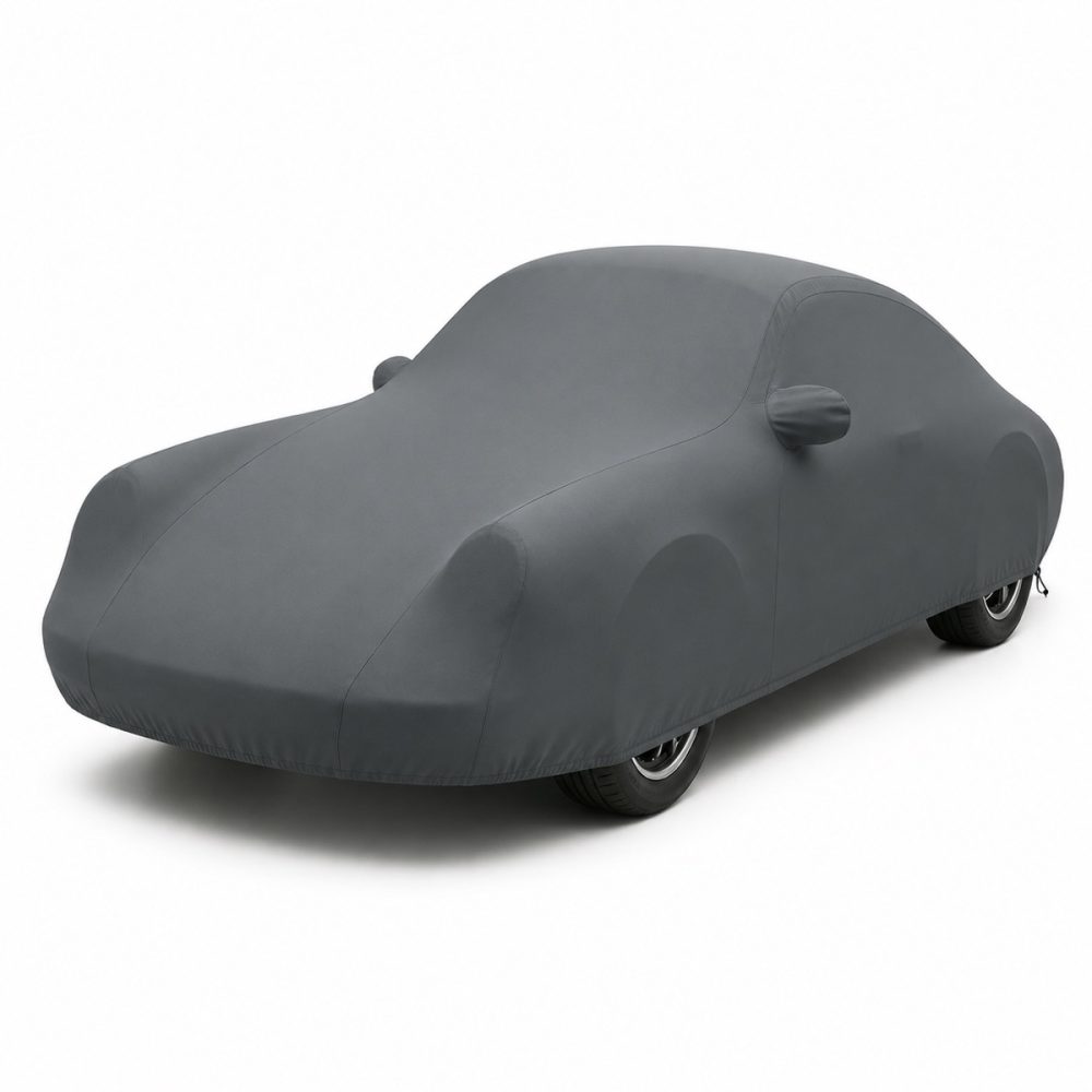 Housse de protection extérieure Urban gris anthracite sur mesure posée sur une Porsche 911 964, vue avant 3/4