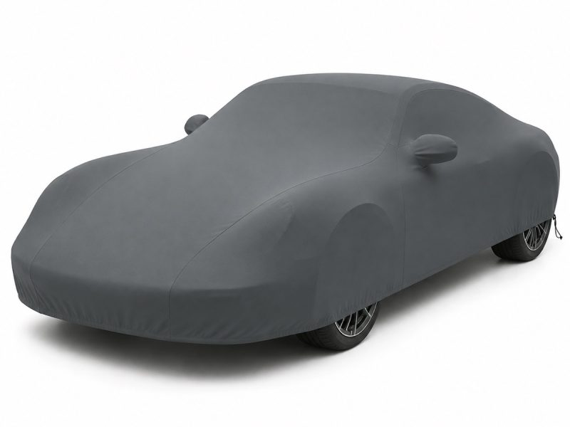 Housse de protection extérieure Urban gris anthracite sur mesure posée sur une Porsche 911 991, vue avant 3/4