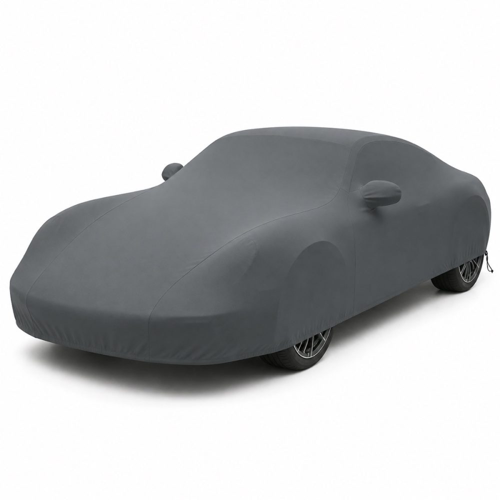 Housse extérieure Urban Gris anthracite pour Porsche 911 (991) Coupé / Targa Housse de protection extérieure Urban gris anthracite sur mesure posée sur une Porsche 911 991 Coupé Targa, vue avant 3/4
