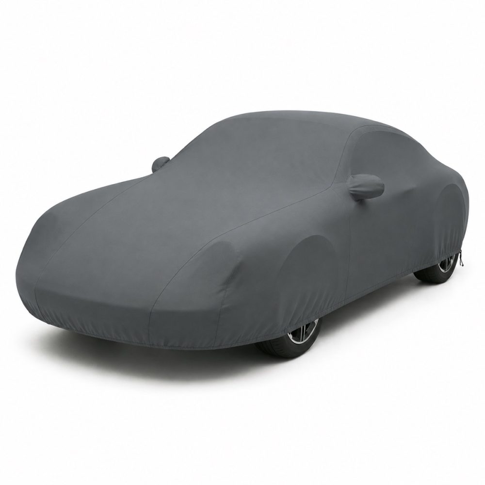 Housse de protection extérieure Urban gris anthracite sur mesure posée sur une Porsche 911 993, vue avant 3/4