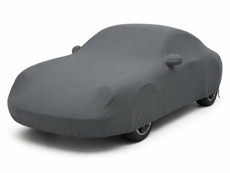 Housse de protection extérieure Urban gris anthracite sur mesure posée sur une Porsche 911 993, vue avant 3/4