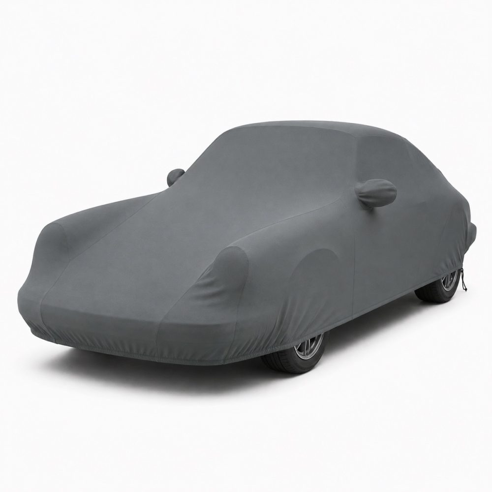 Housse de protection extérieure Urban gris anthracite sur mesure posée sur une Porsche 911 Carrera 3.2 Série G, vue avant 3/4