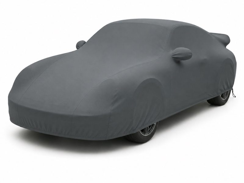 Housse de protection extérieure Urban gris anthracite sur mesure posée sur une Porsche 911 GT2 993, vue avant 3/4