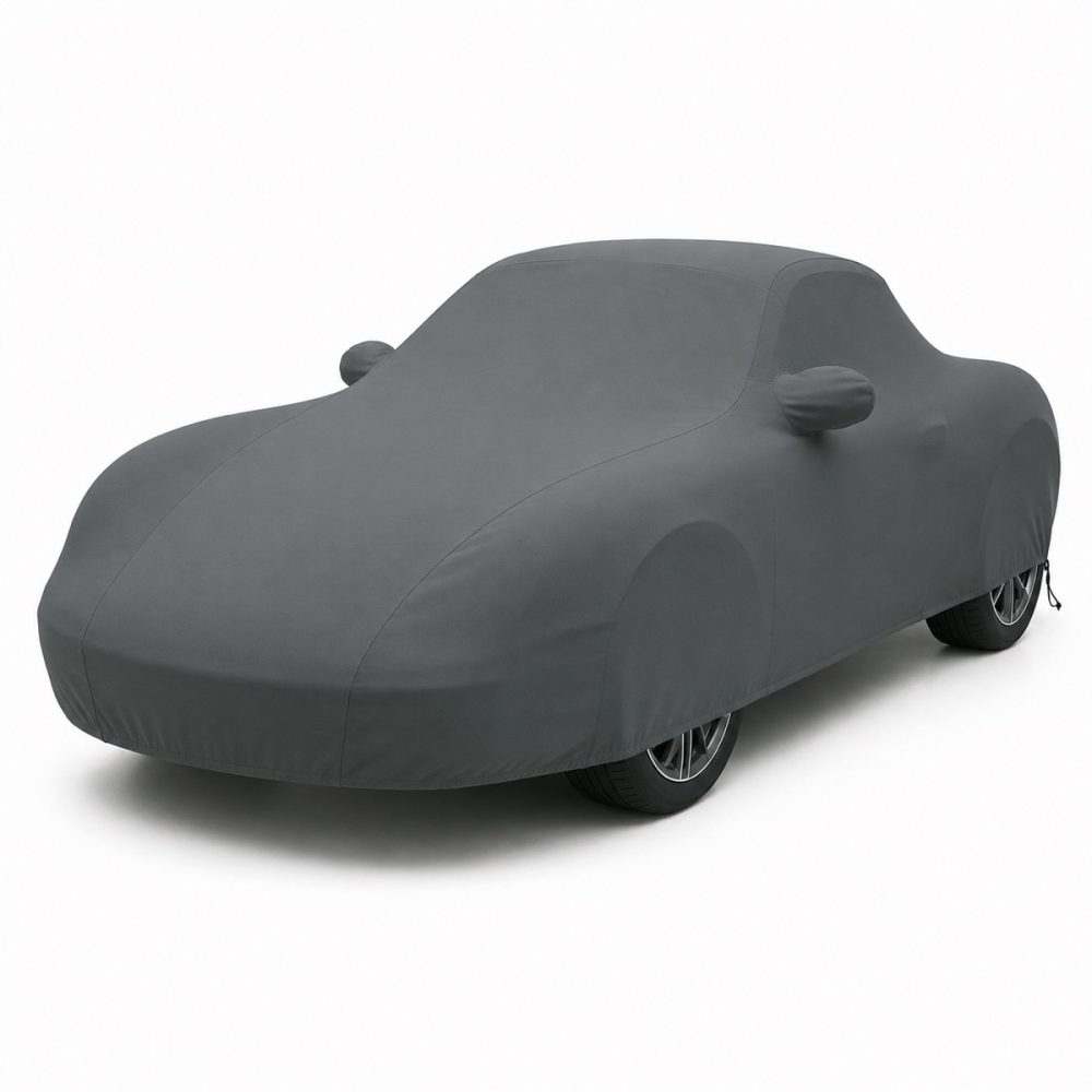 Housse de protection extérieure Urban gris anthracite sur mesure posée sur une Porsche Boxster 986, vue avant 3/4
