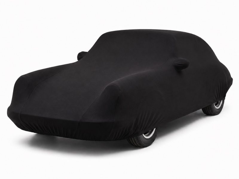 Housse de protection intérieure Jersey noire sur mesure posée sur une Porsche 911 901, vue avant 3/4