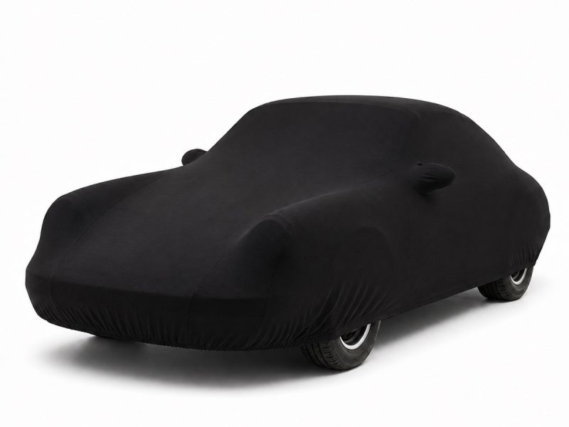 Housse de protection intérieure Jersey noire sur mesure posée sur une Porsche 911 964, vue avant 3/4
