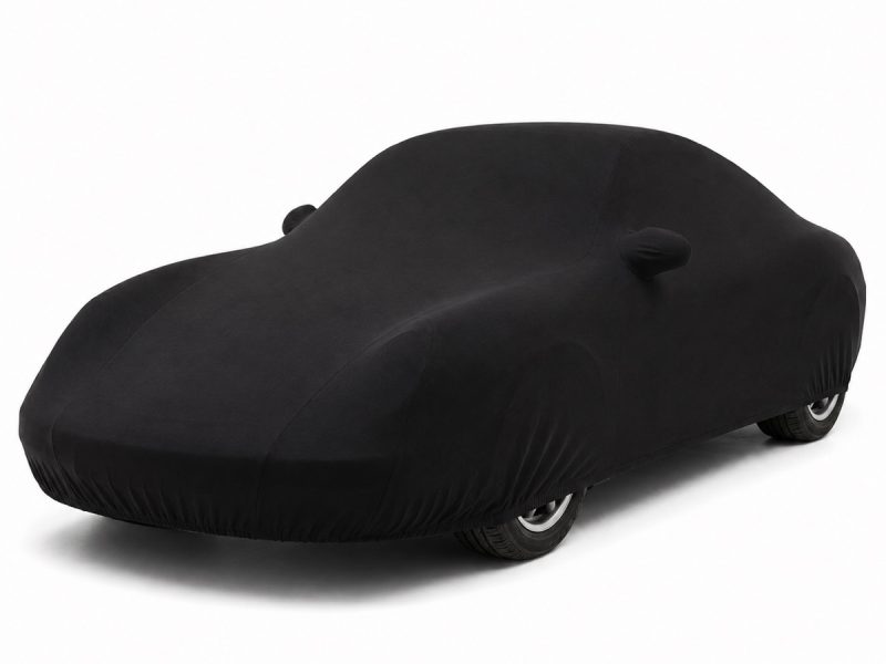 Housse intérieure Jersey Noir pour Porsche 911 (996) Coupé / Targa Housse de protection intérieure Jersey noire sur mesure posée sur une Porsche 911 996 Coupé Targa, vue avant 3/4