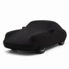 Housse de protection intérieure Jersey noire sur mesure posée sur une Porsche 911 964 Coupé Targa, vue avant 3/4