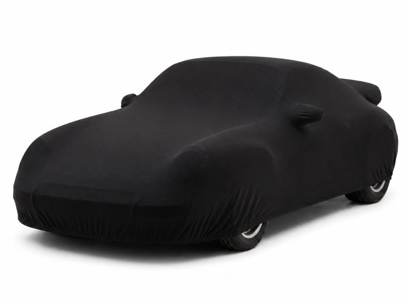 Housse de protection intérieure Jersey noire sur mesure posée sur une Porsche 911 GT2 993, vue avant 3/4