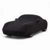 Housse de protection intérieure Jersey noire sur mesure posée sur une Porsche Cayman 981, vue avant 3/4