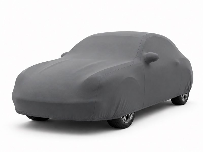 Housse de protection intérieure Lycra gris anthracite sur mesure posée sur une Porsche 356 C, vue avant 3/4