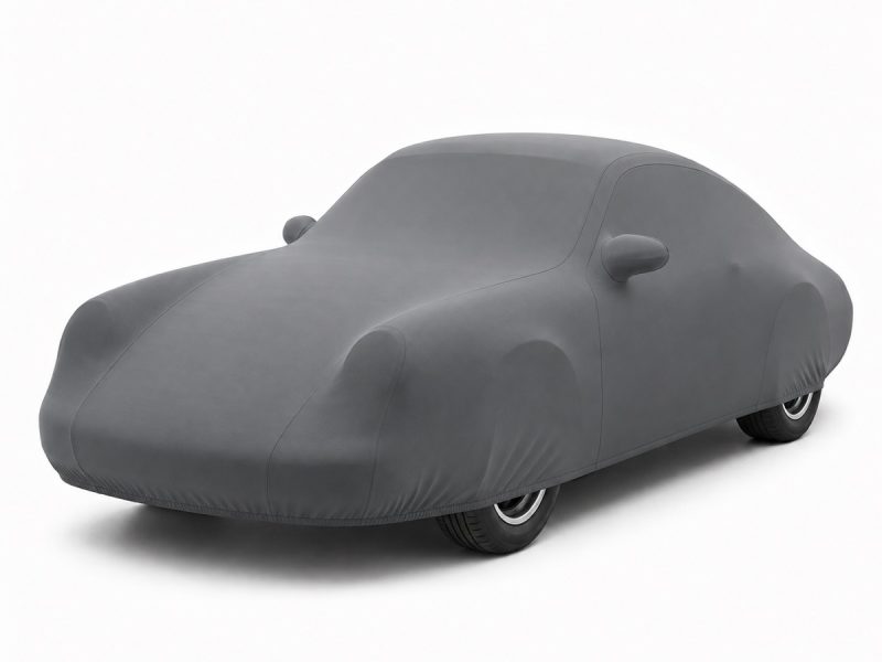 Housse de protection intérieure Lycra gris anthracite sur mesure posée sur une Porsche 911 964, vue avant 3/4