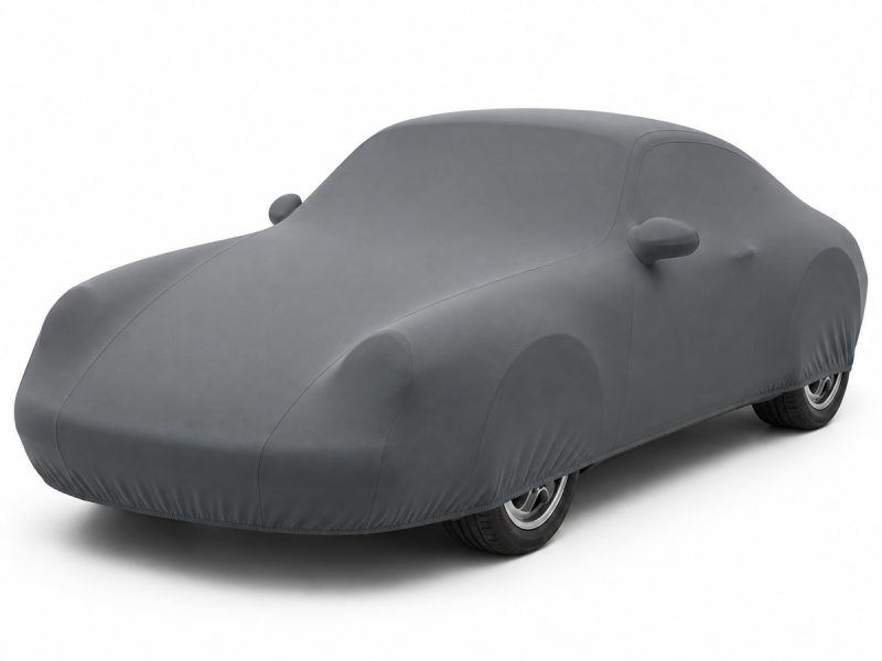 Housse de protection intérieure Lycra gris anthracite sur mesure posée sur une Porsche 911 993, vue avant 3/4