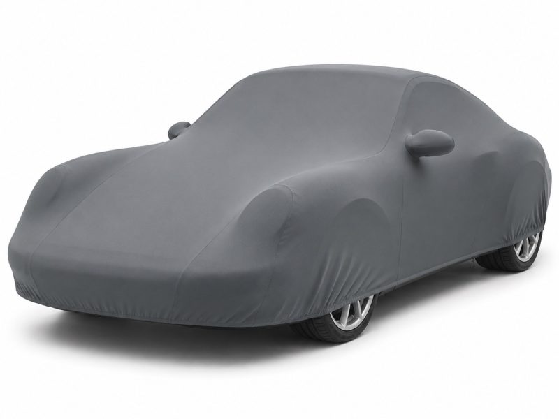 Housse intérieure Lycra Gris anthracite pour Porsche 911 (997) Housse de protection intérieure Lycra gris anthracite sur mesure posée sur une Porsche 911 997, vue avant 3/4