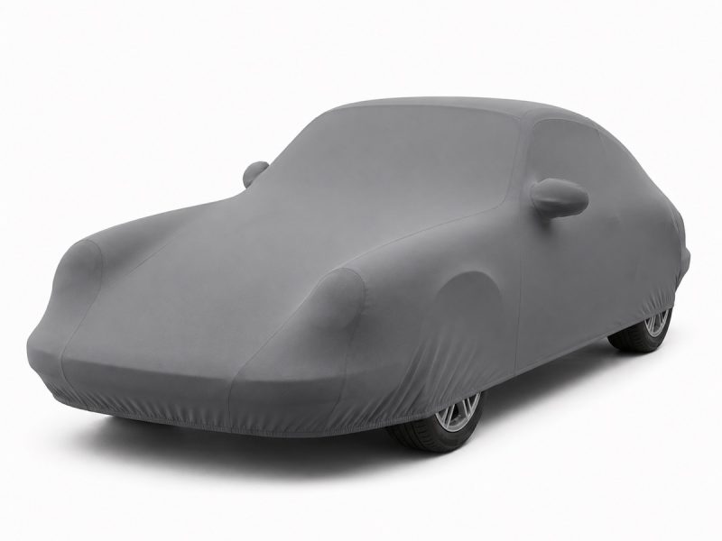 Housse de protection intérieure Lycra gris anthracite sur mesure posée sur une Porsche 911 Carrera 3.2 Série G, vue avant 3/4