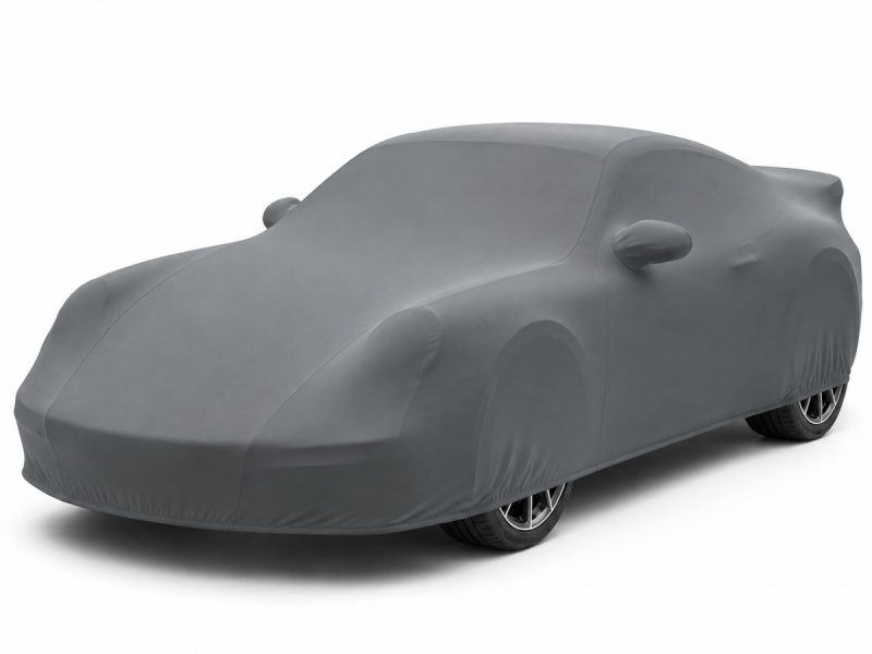 Housse de protection intérieure Lycra gris anthracite sur mesure posée sur une Porsche 911 GT3 997, vue avant 3/4