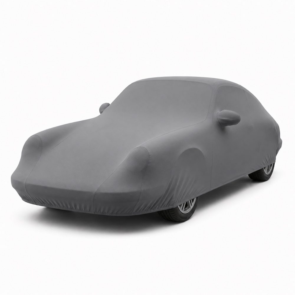 Housse intérieure Lycra Gris anthracite pour Porsche 911 SC (G-Serie) Coupé / Targa Housse de protection intérieure Lycra gris anthracite sur mesure posée sur une Porsche 911 SC G-Serie, vue avant 3/4