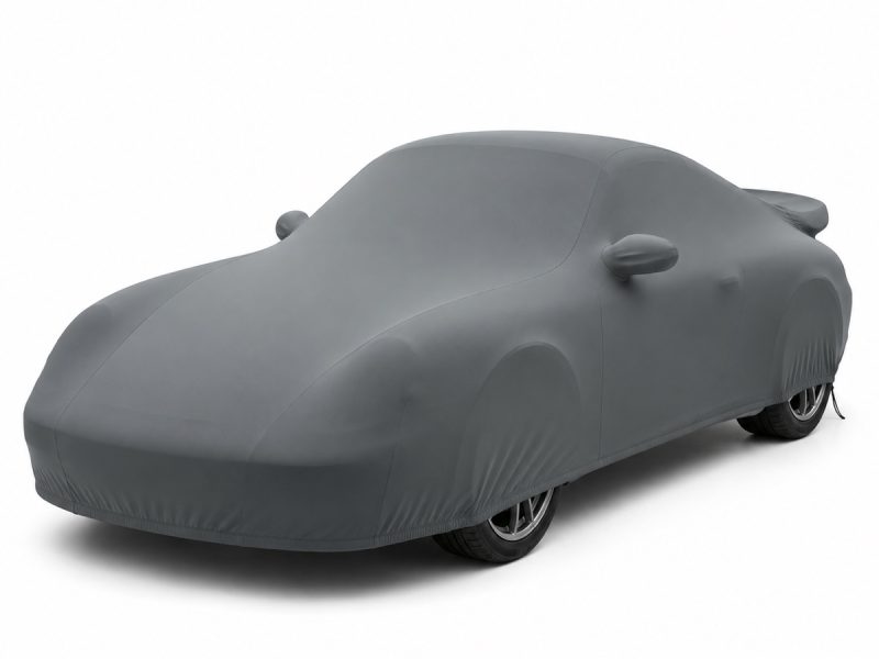 Housse de protection intérieure Lycra gris anthracite sur mesure posée sur une Porsche 911 Turbo 993, vue avant 3/4