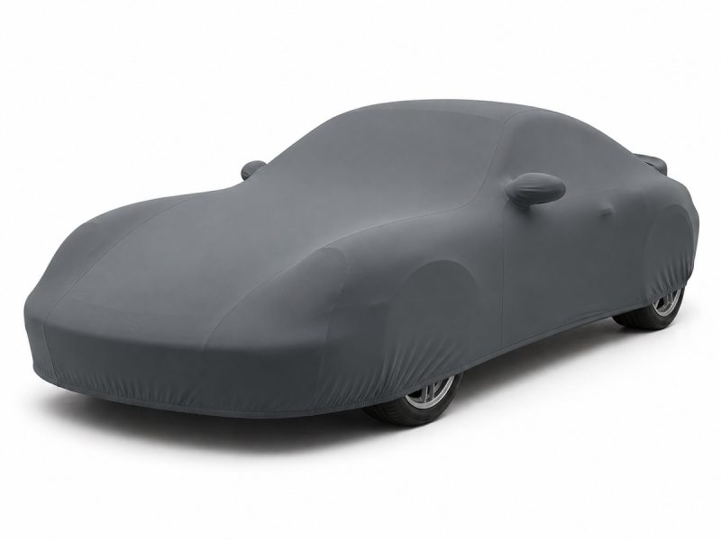 Housse intérieure Lycra Gris anthracite pour Porsche 911 Turbo (996) Housse de protection intérieure Lycra gris anthracite sur mesure posée sur une Porsche 911 Turbo 996, vue avant 3/4
