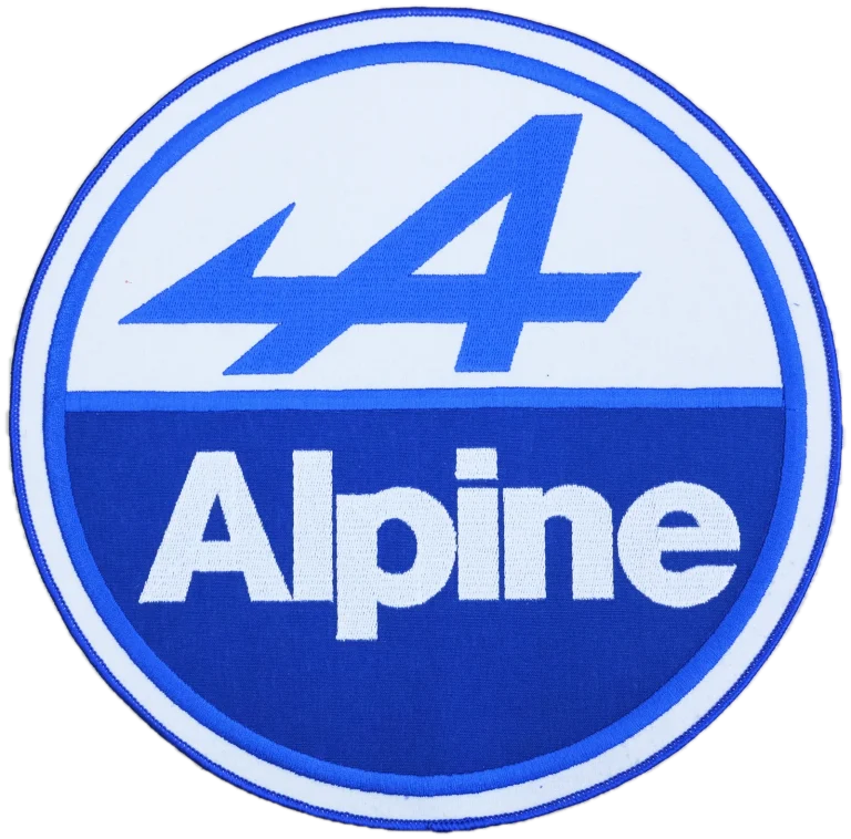 Écusson brodé Alpine à coudre sur une housse de voiture sur mesure