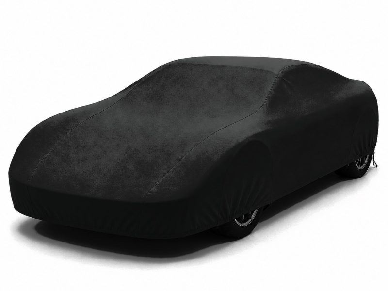 Housse extérieure Urban noire posée sur une Ferrari F355 Spider, vue avant trois quarts