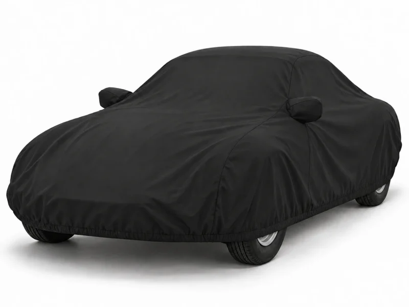 Housse extérieure Urban noire sur mesure pour Alpine A390, vue de trois-quarts avant (illustration sur une Alpine A110 1600 S)