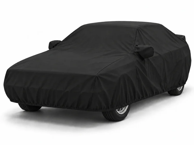 Housse extérieure Urban noire sur Audi Quattro Ur-quattro, vue de trois-quarts avant Housse extérieure Urban noire sur mesure pour Audi Q5 (FY), vue de trois-quarts avant (illustration sur une Audi Quattro Ur-quattro)