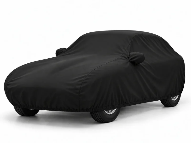 Housse extérieure Urban noire sur mesure pour Jaguar F-Pace, vue de trois-quarts avant (illustration sur une Jaguar Type E Série 1 4.2 coupé)