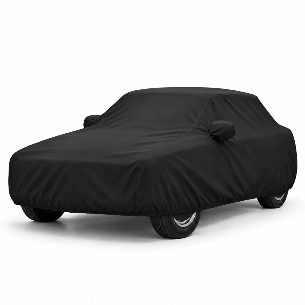 Housse extérieure Urban noire sur mesure pour Mercedes-Benz CLA (C117 / C118), vue de trois-quarts avant (illustration sur une Mercedes-Benz 280 SL Pagode (W113))