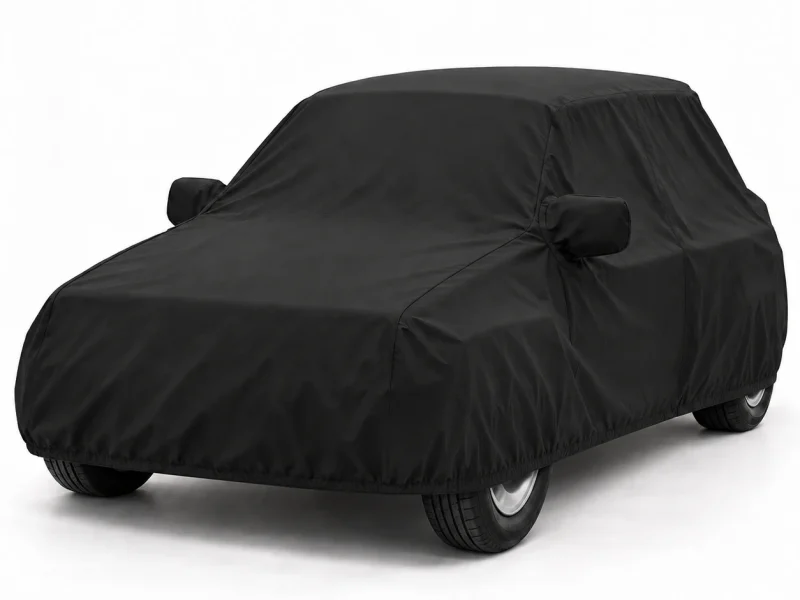 Housse extérieure Urban noire sur mesure pour Renault Rafale E-Tech, vue de trois-quarts avant (illustration sur une Renault 5 Turbo 2)