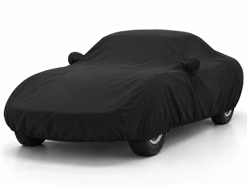 Housse extérieure Urban noire sur mesure pour Toyota Land Cruiser Série 200 (J200), vue de trois-quarts avant (illustration sur une Toyota 2000GT)